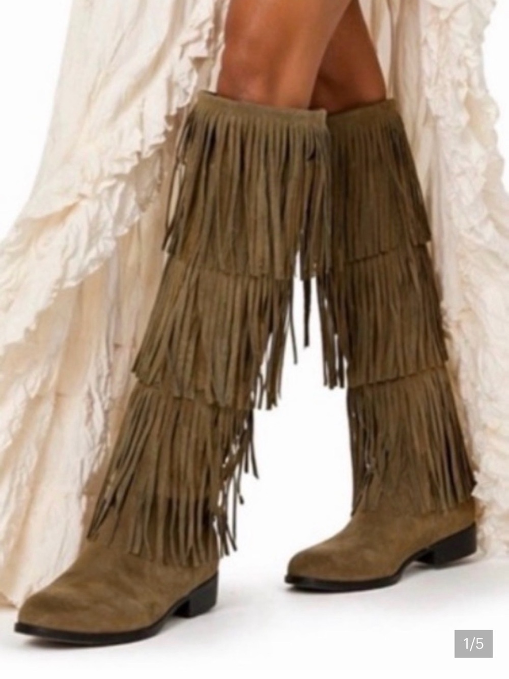 No Boundaries Olive Fringe Knee-High Heeled Boots